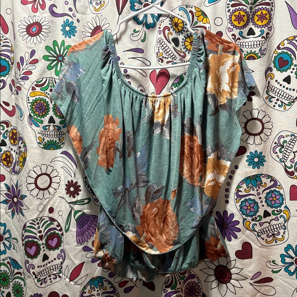 Floral Ruffle Blouse wear two ways tub top or regular